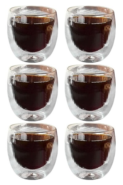 Kitchen Design Lab Çift Cidarlı Çizgili 250 ML Cam Bardak Seti 6 Adet - 2321