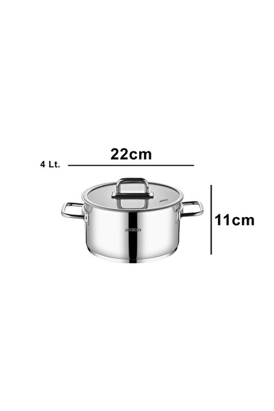 Amboss Nova Paslanmaz Çelik Cam Kapaklı Derin Tencere 22x11 CM