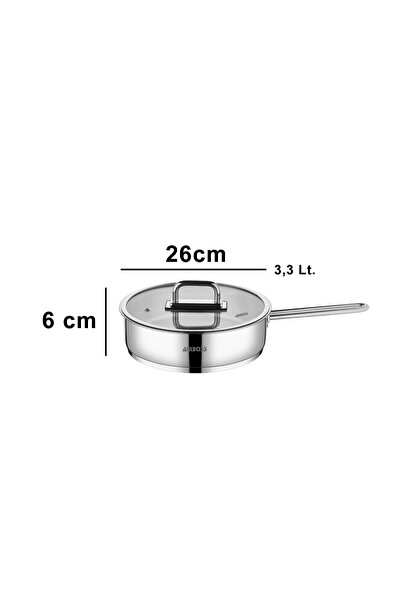 Amboss Nova Paslanmaz Çelik Cam Kapaklı Tava 26x6 CM