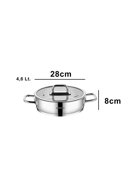 Amboss Nova Paslanmaz Çelik Cam Kapaklı Basık Tencere 28x8 CM