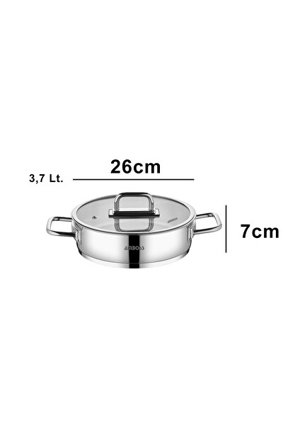 Amboss Nova Paslanmaz Çelik Cam Kapaklı Basık Tencere 26x7 CM