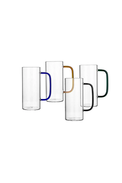 Kitchen Design Lab 400 ML Sarı Borosilikat Cam Yuvarlak Kulplu Kupa 3 Adet