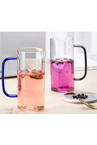 Kitchen Design Lab 400 ML Sarı Borosilikat Cam Yuvarlak Kulplu Kupa 4 Adet