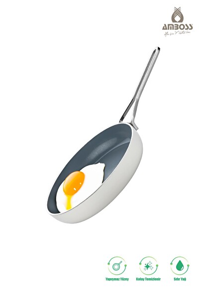 Amboss Sera Nova Yanmaz Yapışmaz Beyaz Seramik Tava 26 CM