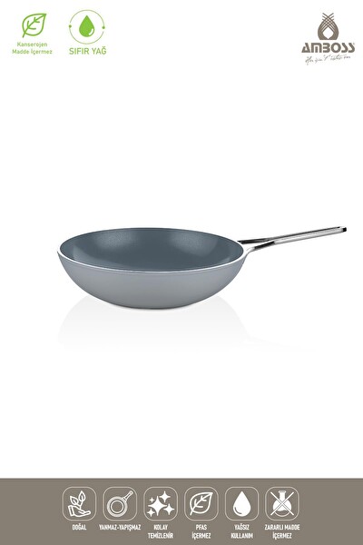Amboss Sera Nova Yanmaz Yapışmaz Seramik Wok Tava 28 CM - Gri