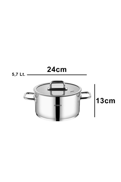 Amboss Nova Paslanmaz Çelik Cam Kapaklı Derin Tencere 24x13 CM