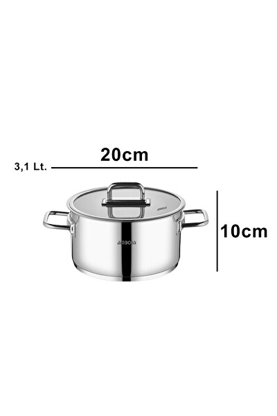 Amboss Nova Paslanmaz Çelik Cam Kapaklı Derin Tencere 20x10 CM