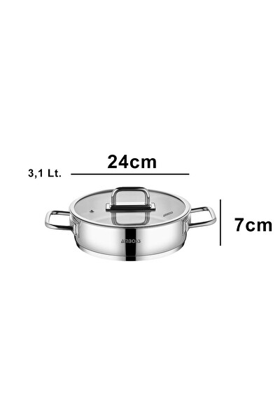 Amboss Nova Paslanmaz Çelik Cam Kapaklı Basık Tencere 24x7 CM