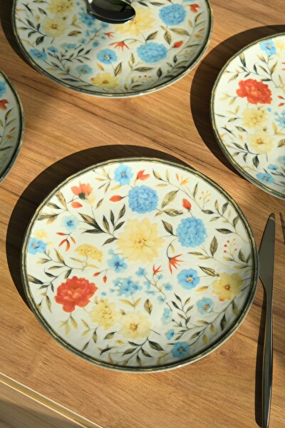 Tabak Evi Porselen Fiori Tuval Pasta Tabağı 20 CM 4 Kişilik 4 Parça TVL4PTPRS1212