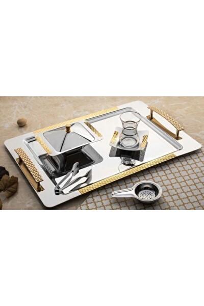 Nehir Sırma Altın Sade Çay Tepsisi