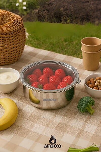 Amboss SteelBox 2 Parça Paslanmaz Çelik Şeffaf Kapaklı Saklama Kabı 18 CM