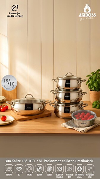Amboss 10 Parça Cook SteelBox Paslanmaz Çelik Tencere ve Saklama Kabı