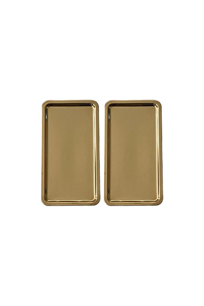 Kitchen Design Lab Paslanmaz Çelik Gold Dikdörtgen Geniş Metal Düz 2 Adet Sunum Tepsisi