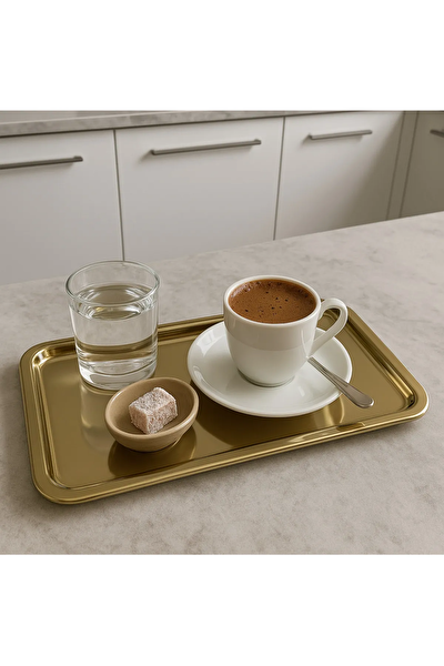 Kitchen Design Lab Paslanmaz Çelik Gold Renk Dikdörtgen Geniş Metal Düz 6 Adet Sunum Tepsisi