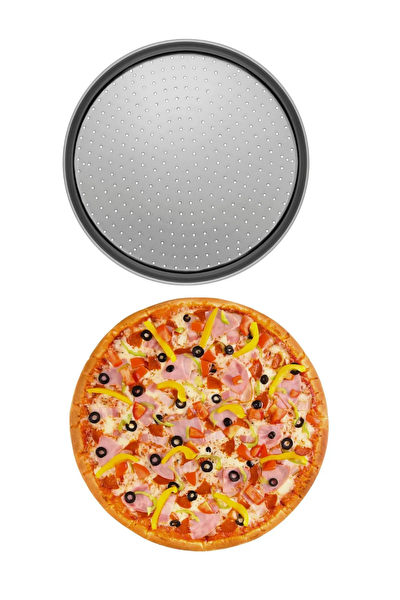 Kitchen Design Lab Büyük Orta Küçük Boy Delikli 36 - 32 - 28 CM 3 Adet Pizza Tepsisi