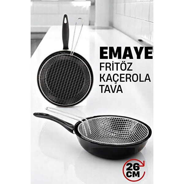 ZHL Home Fritözlü Emaye Kızartma Tavası - Kızartma Kaçerola Multi Kullanım 26 CM