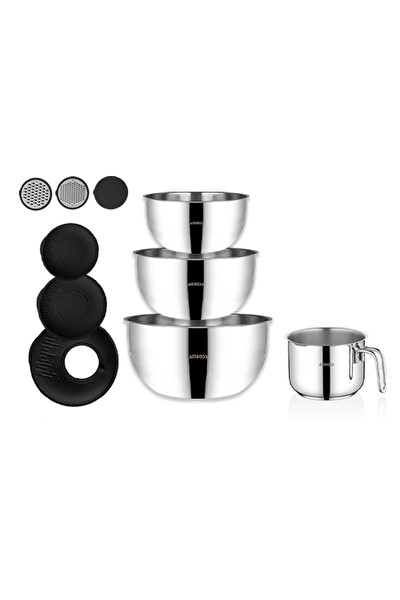 Amboss Uranüs 10 Parça Paslanmaz Çelik Rendeli Kase Sütlük Sosluk Seti