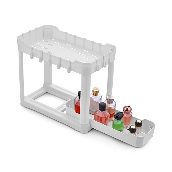 Sev Plastik 2 Katlı Sürgü Çekmeceli Tezgah Altı Organizer Beyaz 40x22x33 CM