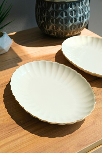 Kütahya Porselen Bone Luz Altın File Kayık Tabak 27x19 CM BNLZF28KY20 2'li