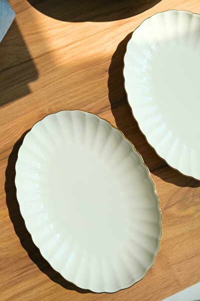 Kütahya Porselen Bone Luz Altın File Kayık Tabak 27x19 CM BNLZF28KY20 2'li