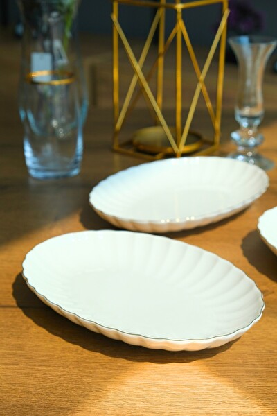 Kütahya Porselen Bone Luz Altın File Kayık Tabak 27x19 CM BNLZF28KY20 2'li