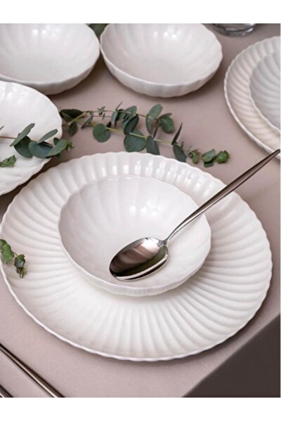 Kütahya Porselen Bone Luz Form Yemek Takımı Beyaz 24 Parça 6 Kişilik