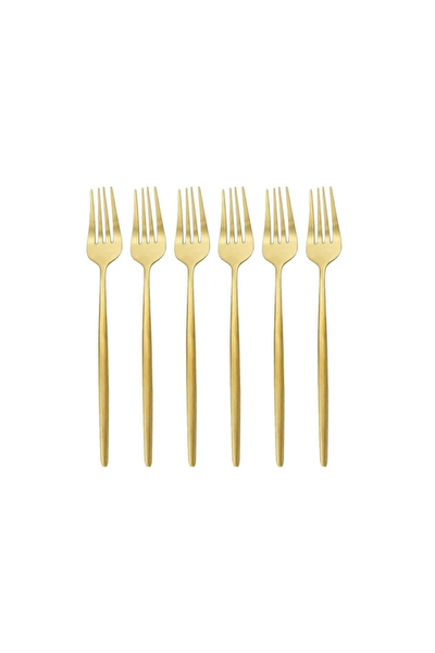 Kitchen Design Lab Lüks Mat Gold 6 Parça Yemek Çatalı Seti