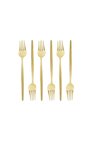 Kitchen Design Lab Lüks Mat Gold 6 Parça Yemek Çatalı Seti