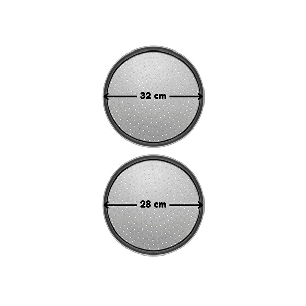 Kitchen Design Lab Delikli 32 CM Ve 28 CM 2 Adet Pizza Lahmacun Pide Tepsisi