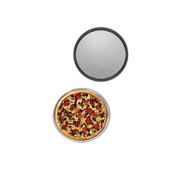 Kitchen Design Lab Delikli 32 CM Ve 28 CM 2 Adet Pizza Lahmacun Pide Tepsisi