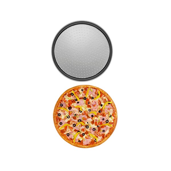 Kitchen Design Lab Delikli 32 CM Ve 28 CM 2 Adet Pizza Lahmacun Pide Tepsisi