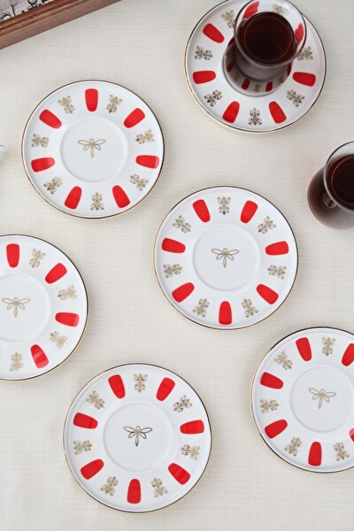 Tabak Evi Porselen Acem Zade Kırmızı Çay Tabağı 12.5 CM - 6'lı