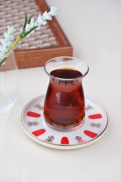 Tabak Evi Porselen Acem Zade Kırmızı Çay Tabağı 12.5 CM - Tekli