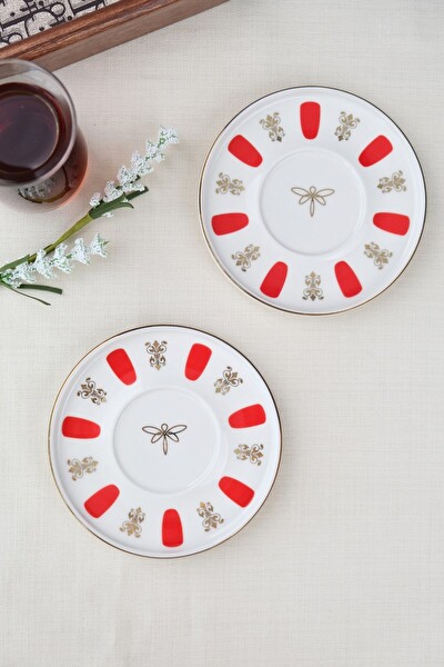 Tabak Evi Porselen Acem Zade Kırmızı Çay Tabağı 12.5 CM - 2'li