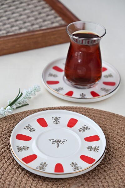 Tabak Evi Porselen Acem Zade Kırmızı Çay Tabağı 12.5 CM - 2'li