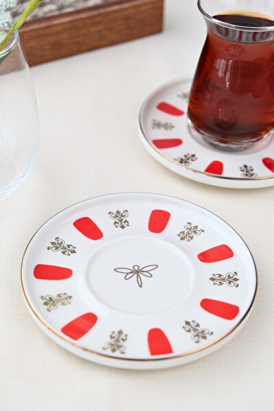 Tabak Evi Porselen Acem Zade Kırmızı Çay Tabağı 12.5 CM - 2'li