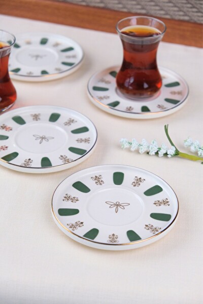 Tabak Evi Porselen Acem Zade Yeşil Çay Tabağı 12.5 CM - 4'lü