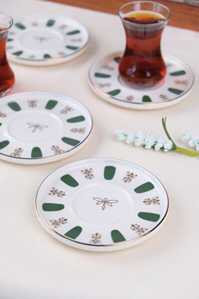Tabak Evi Porselen Acem Zade Yeşil Çay Tabağı 12.5 CM - 4'lü