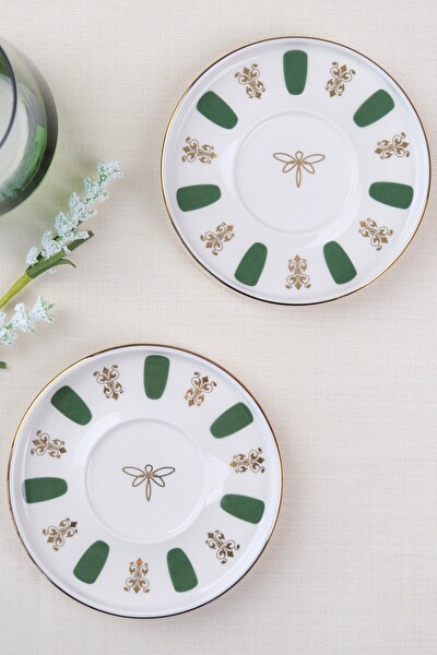 Tabak Evi Porselen Acem Zade Yeşil Çay Tabağı 12.5 CM 2'li