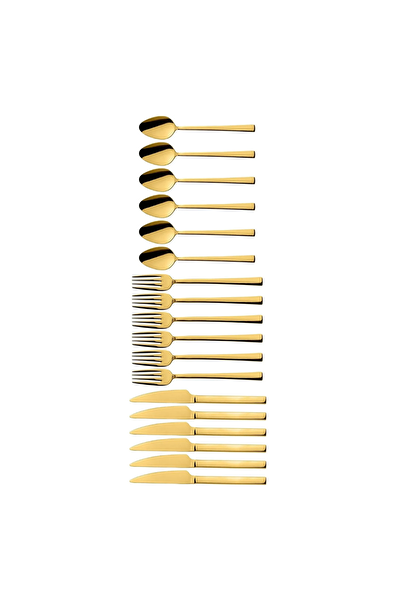 Kitchen Design Lab Gold Tatlı Çatal Kaşık Bıçak Seti 18 Adet