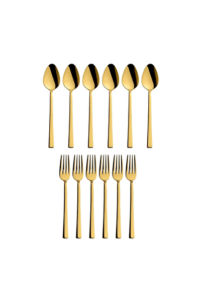 Kitchen Design Lab Gold Tatlı Çatal Kaşık Bıçak Seti 18 Adet
