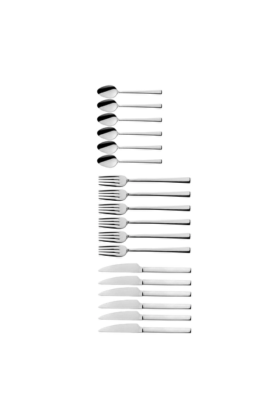 Kitchen Design Lab Parlak Gümüş Pasta Tatlı Çatal Kaşık Bıçak Seti Paslanmaz Çelik 18 Adet