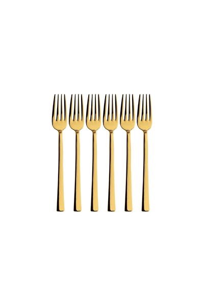 Kitchen Design Lab Parlak Gold Tatlı Çatalı 6 Adet Kahvaltı Çatal Seti Kutulu Set Paslanmaz Çelik