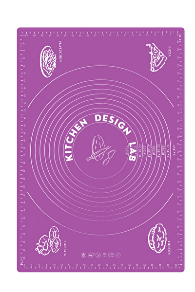Kitchen Design Lab 45x65 CM Mor Silikon Hamur Açma Matı Ve Siyah Klasik Merdane