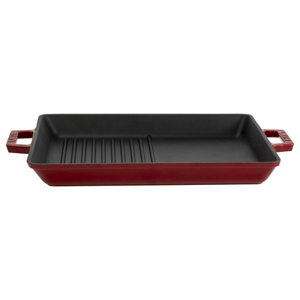 Lava Döküm Dikdörtgen Hibrit Izgara Tavası Döküm Demir Yekpare Çift Kulplu Ölçü 26x32 CM Bordo