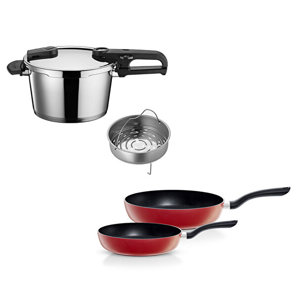 Fissler Vitaquick Edition 4.5 Litre Düdüklü Tencere - Kırmızı Cenit Tava Set
