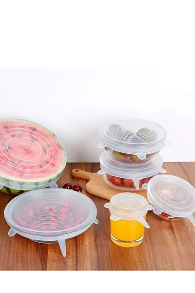 Kitchen Design Lab Silikon 2 Boy Kare Ve Yuvarlak 2'li Silikon Streç Kapak Ve 6'lı Tencere Bonesi