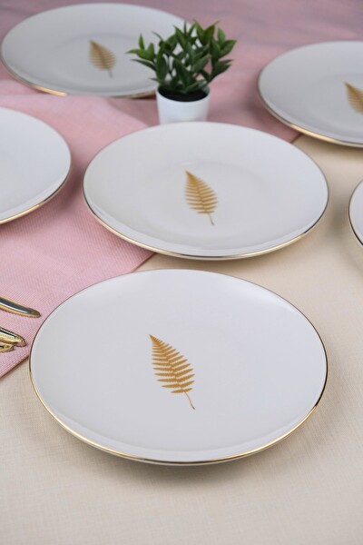 Tabak Evi Porselen Natura Fern Altın Yaldız Pasta Tabağı 20.5 CM 6'lı