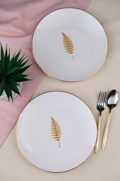 Tabak Evi Porselen Natura Fern Altın Yaldız Pasta Tabağı 20.5 CM 2'li