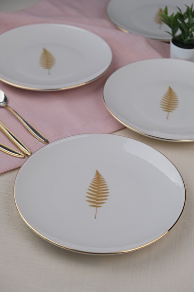 Tabak Evi Porselen Natura Fern Altın Yaldız 4'lü Pasta Tabağı 20.50 CM